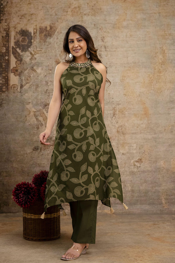 Cotton Bandhej Halter Neck Coordset