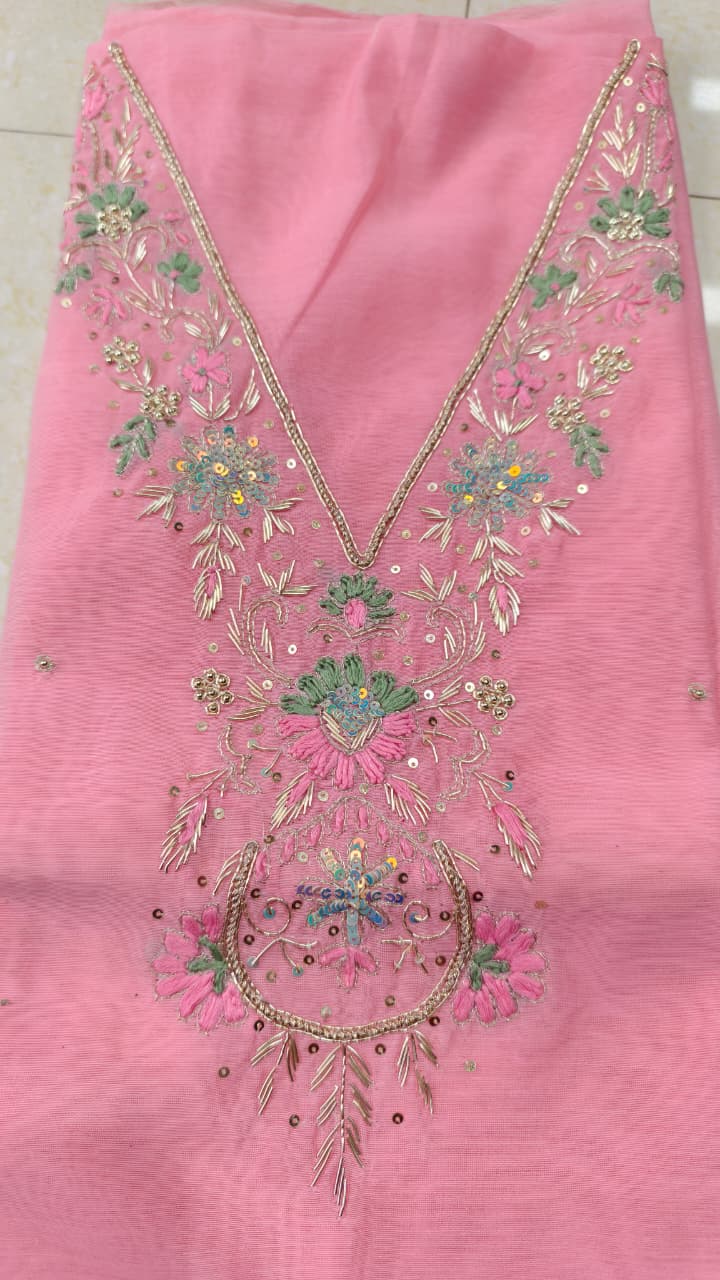 Pure original Chanderi silk hand original zardosi work kurti fabric