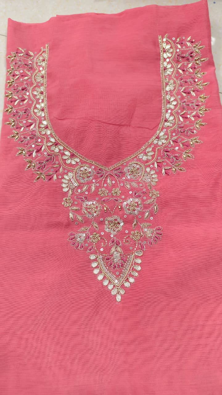 Pure original Chanderi silk hand original zardosi work kurti fabric