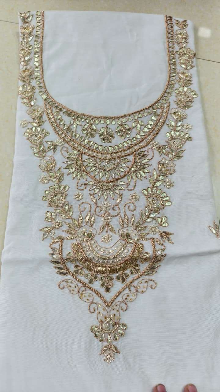 Pure original Chanderi silk hand original zardosi work kurti fabric