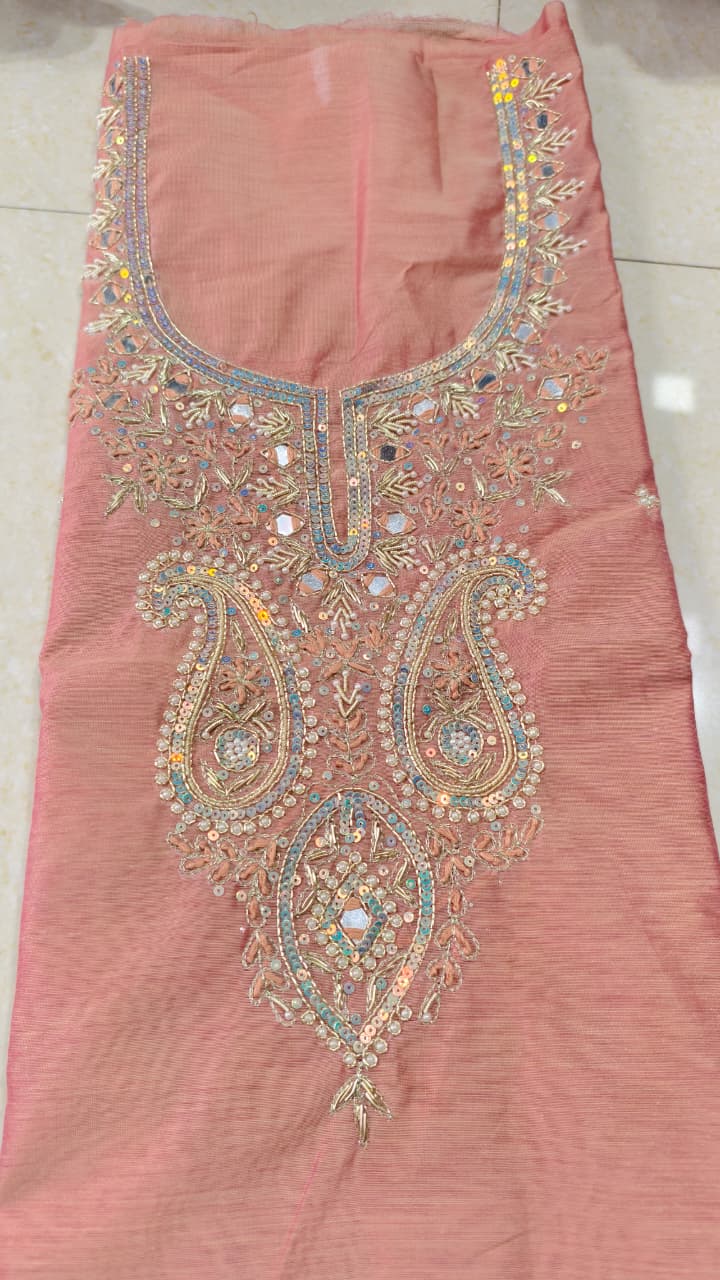 Pure original Chanderi silk hand original zardosi work kurti fabric