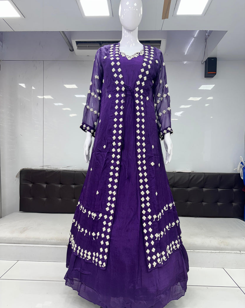 Gown party wear Pure Chinon