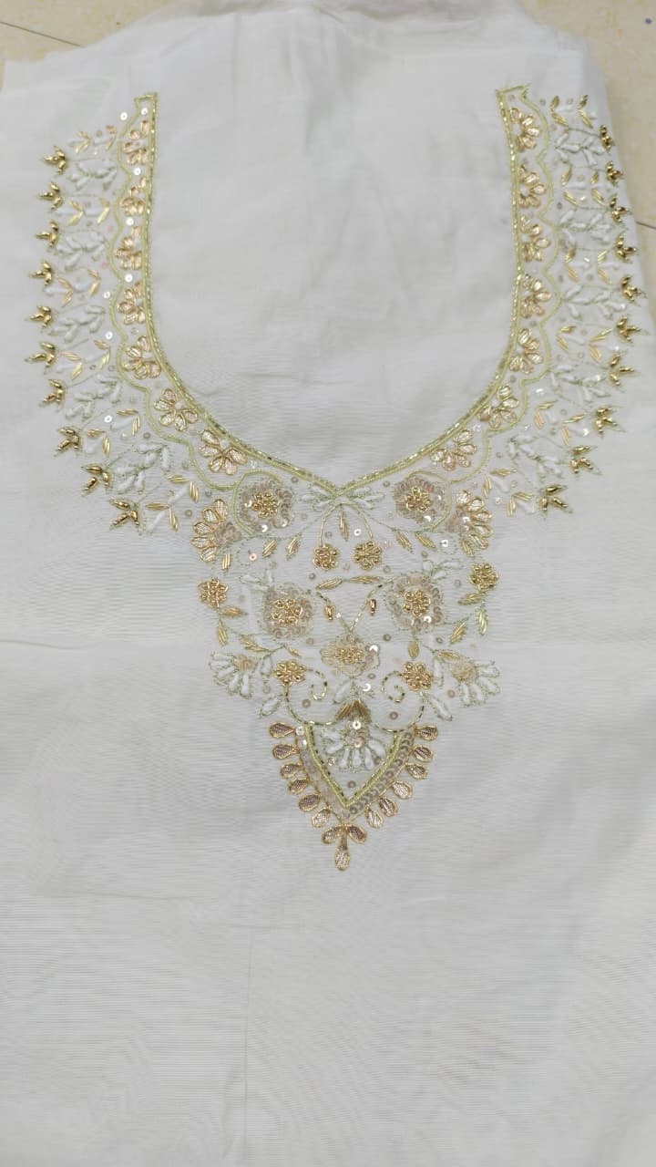 Pure original Chanderi silk hand original zardosi work kurti fabric