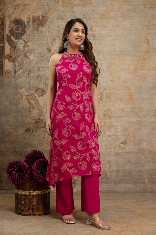 Cotton Bandhej Halter Neck Coordset