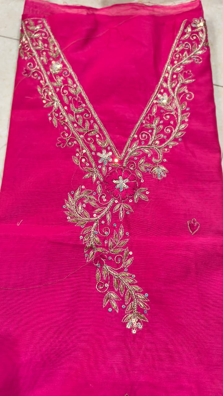 Pure original Chanderi silk hand original zardosi work kurti fabric