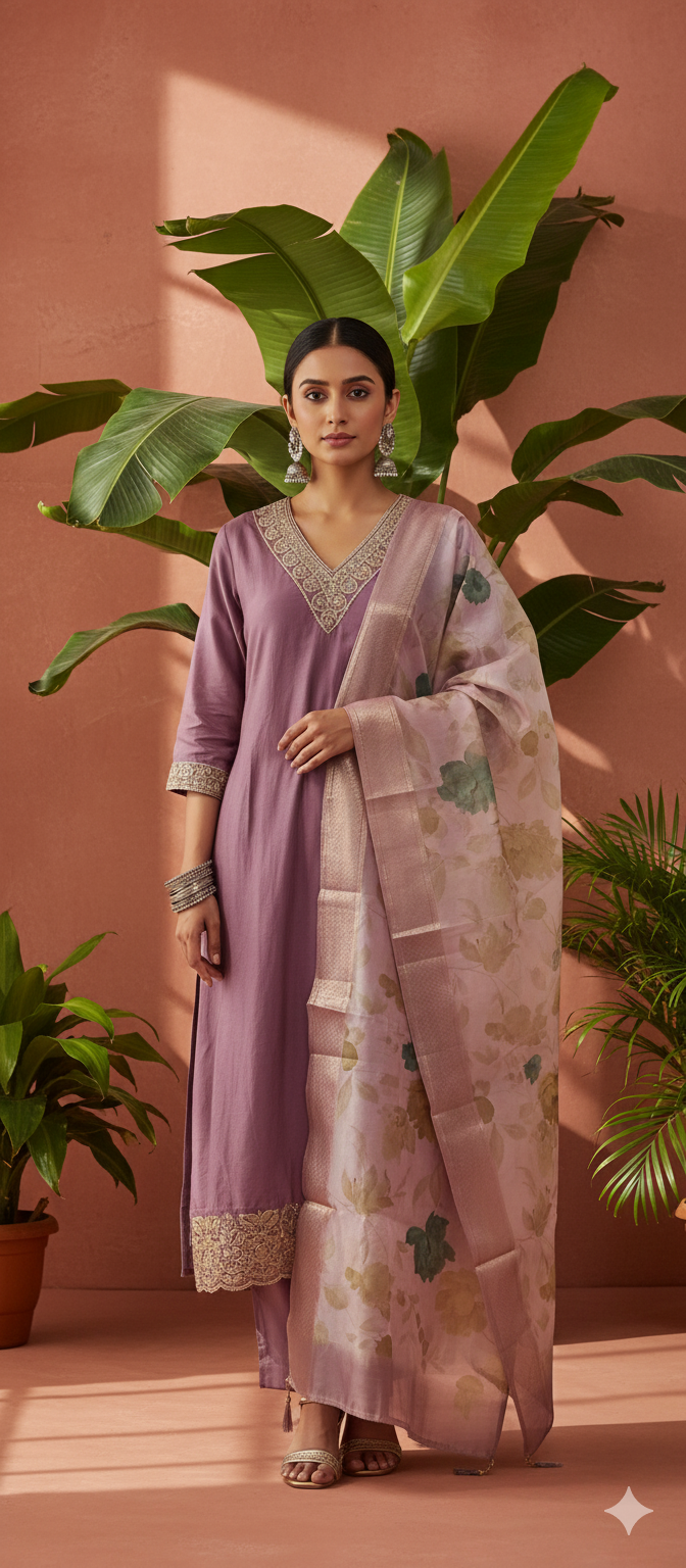 Pure Premium Butter Roman silk Three Piece Anarkali suit