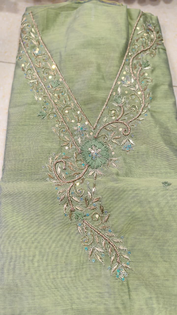 Pure original Chanderi silk hand original zardosi work kurti fabric