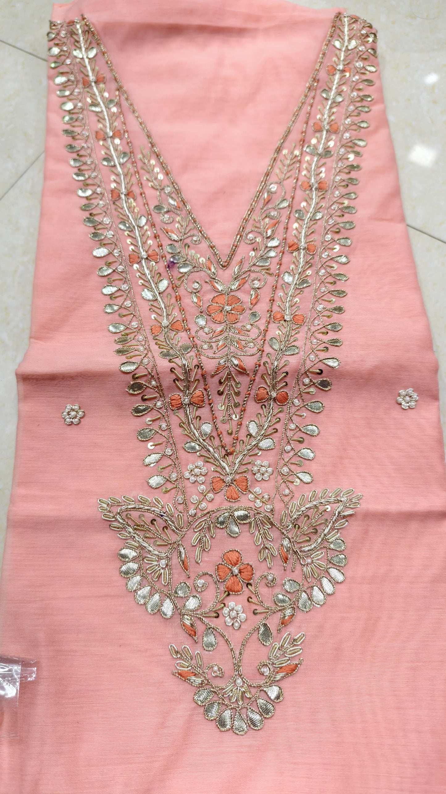 Pure original Chanderi silk hand original zardosi work kurti fabric