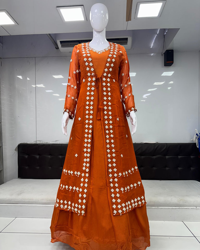 Gown party wear Pure Chinon Gown