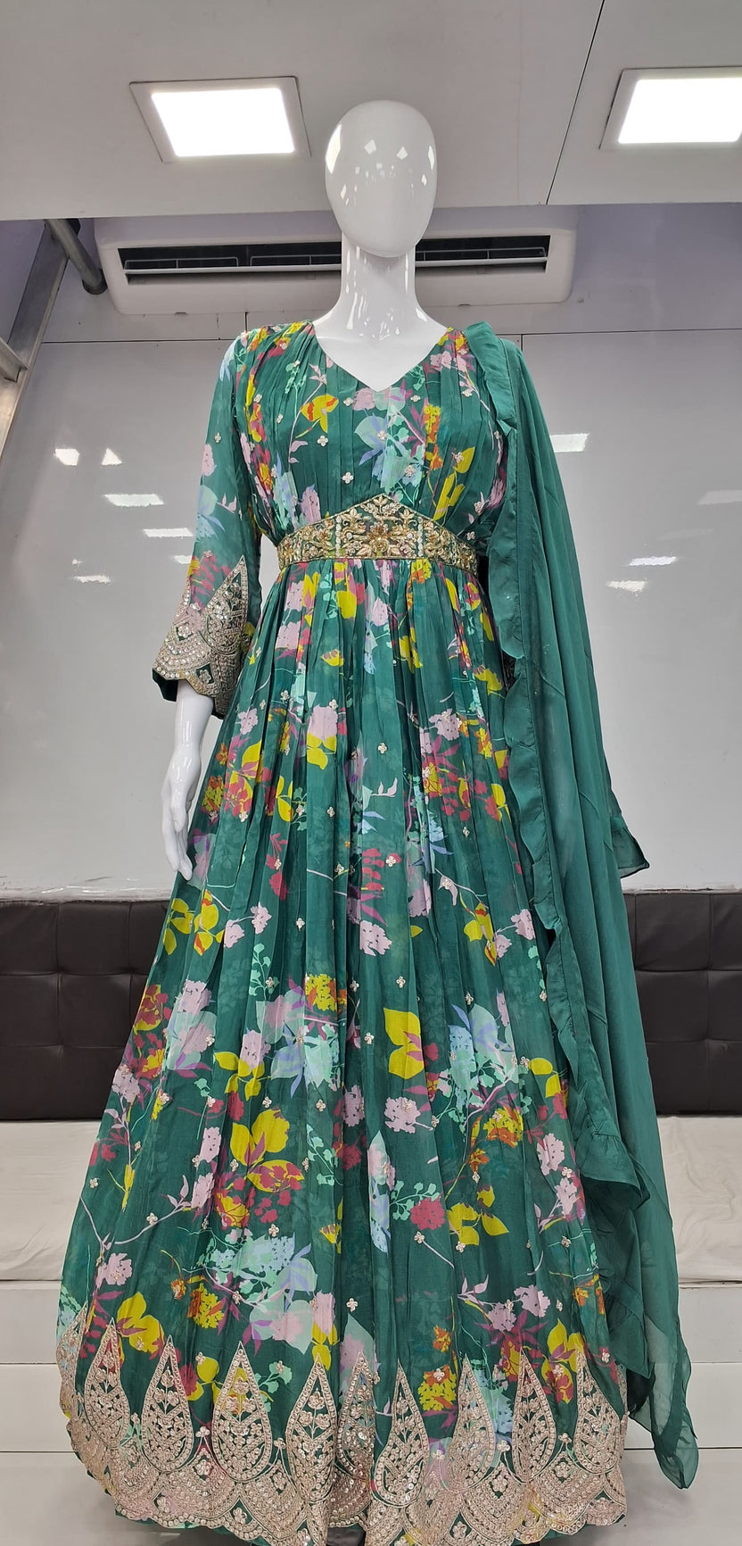 Gown party wear Pure Chinon Handwork Party Wear