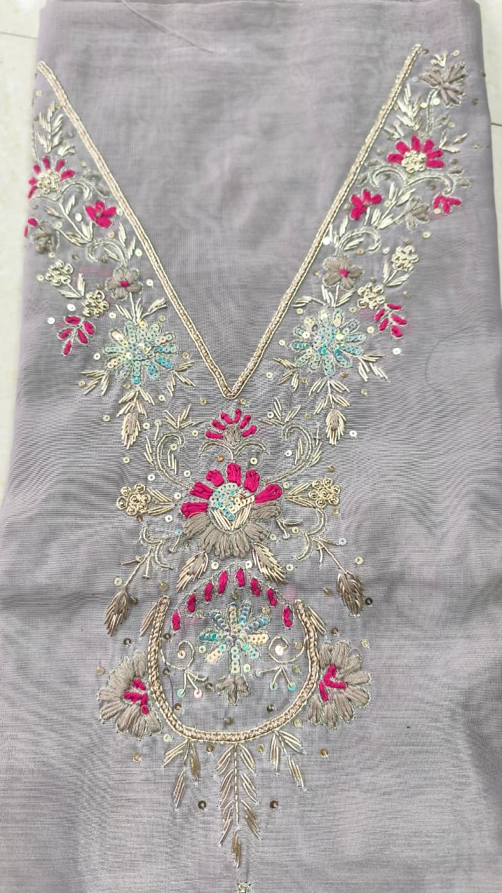 Pure original Chanderi silk hand original zardosi work kurti fabric