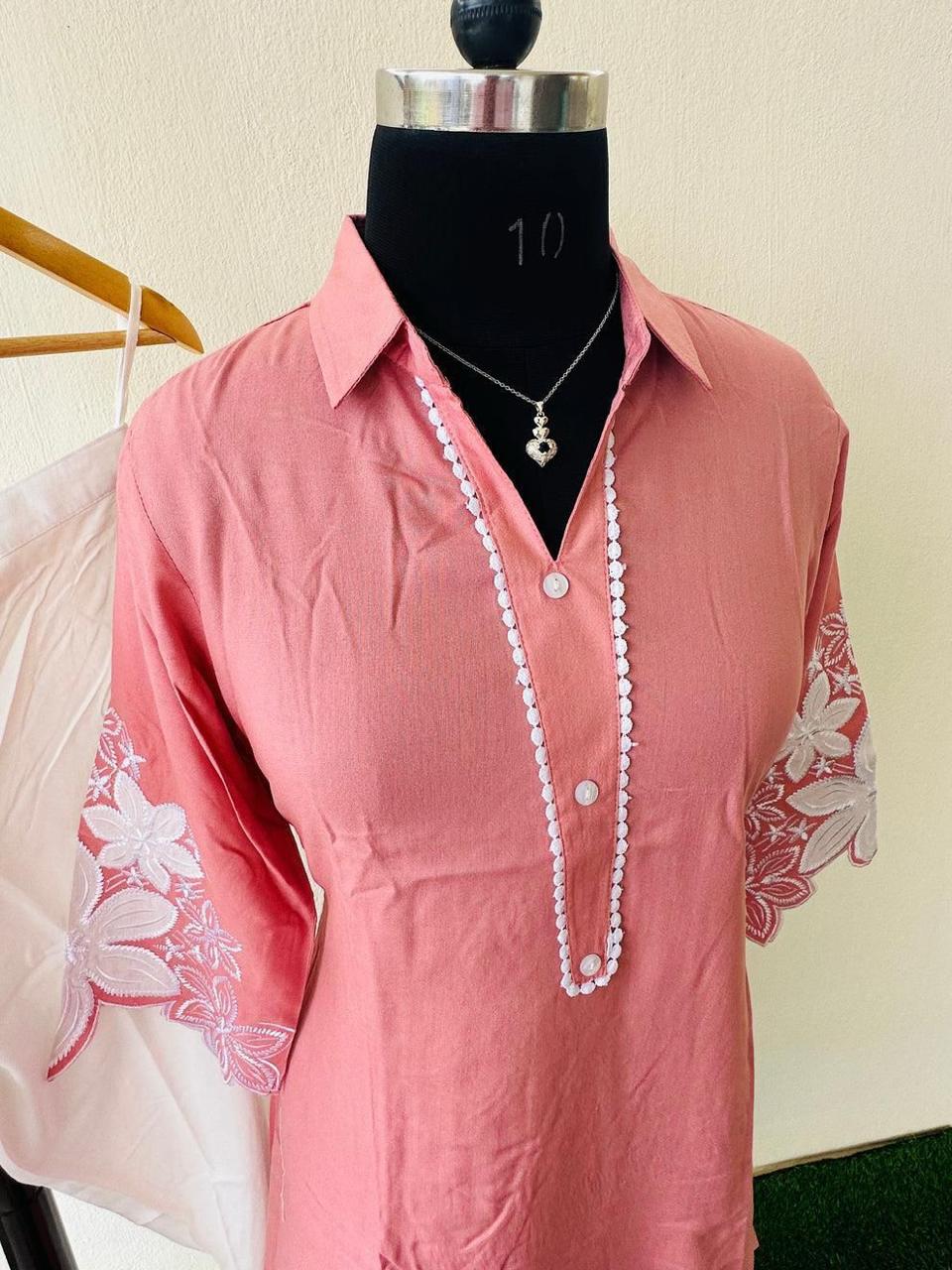 Kurti Pant Co-ord set in soft light Pink colour