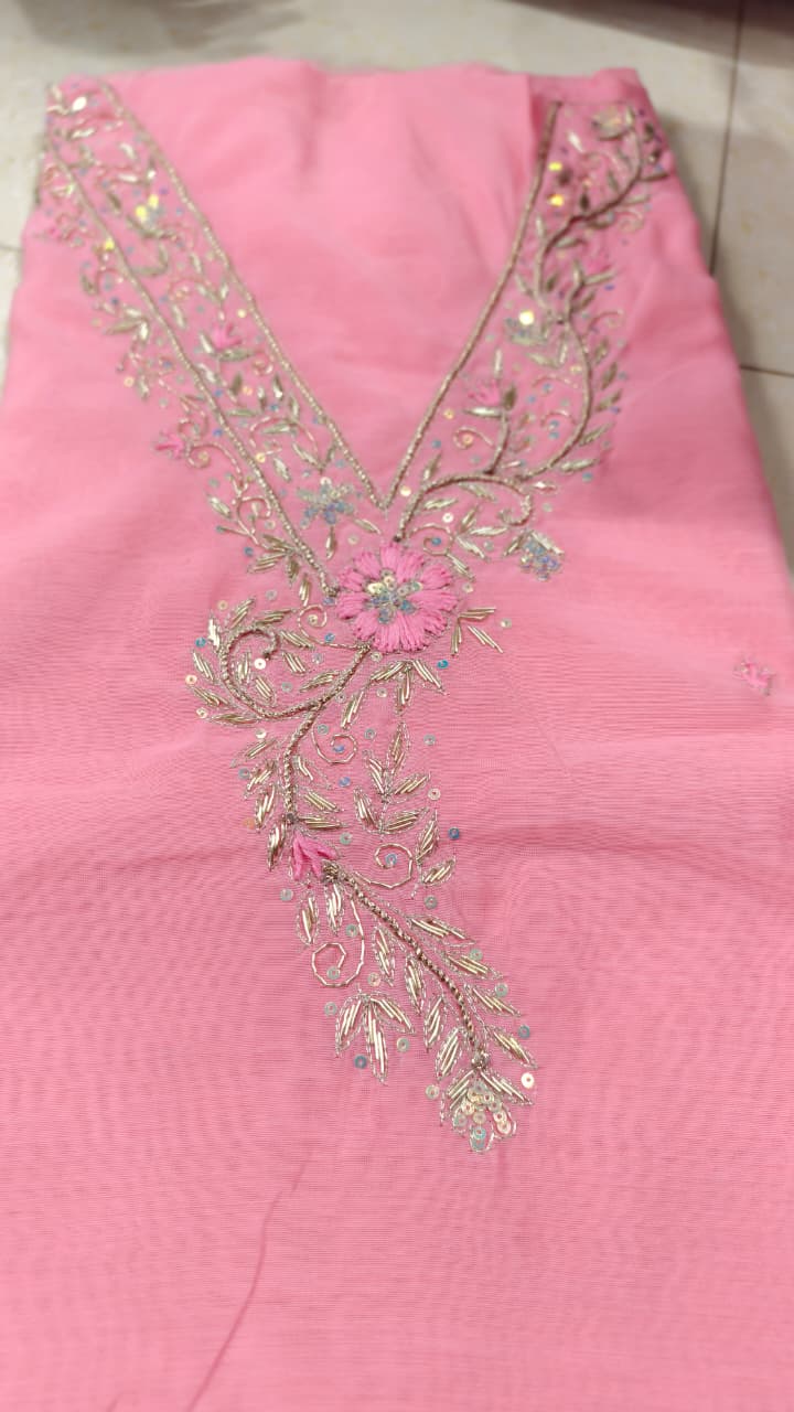 Pure original Chanderi silk hand original zardosi work kurti fabric