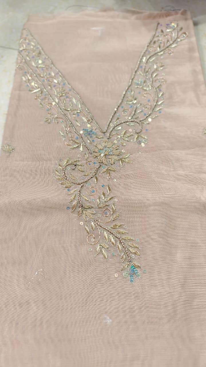 Pure original Chanderi silk hand original zardosi work kurti fabric