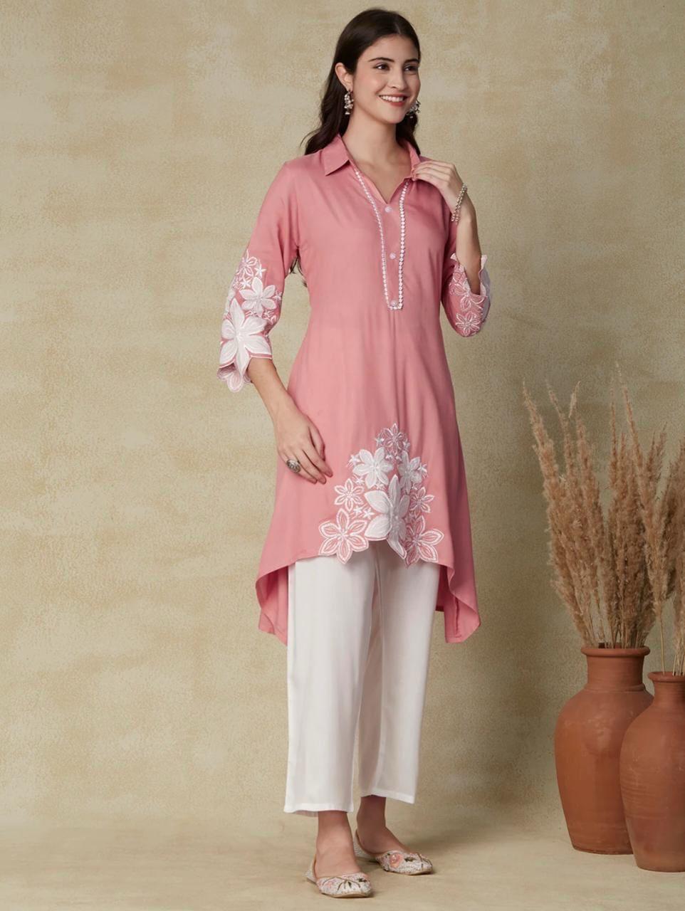 Kurti Pant Co-ord set in soft light Pink colour