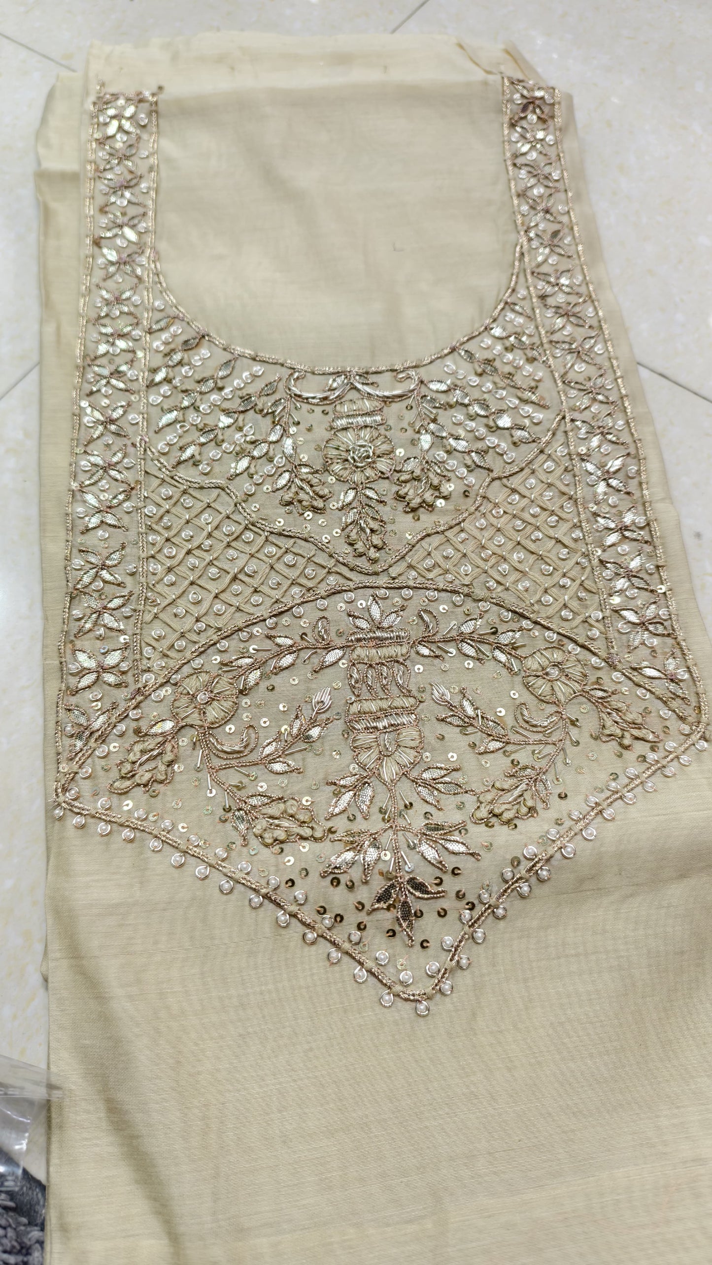 Pure original Chanderi silk hand original zardosi work kurti fabric