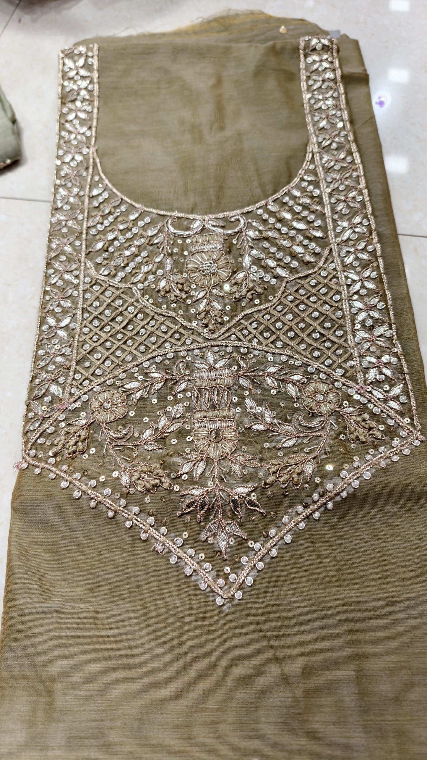 Pure original Chanderi silk hand original zardosi work kurti fabric