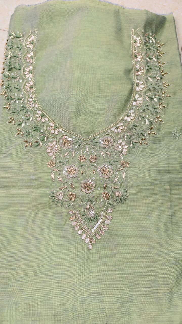 Pure original Chanderi silk hand original zardosi work kurti fabric