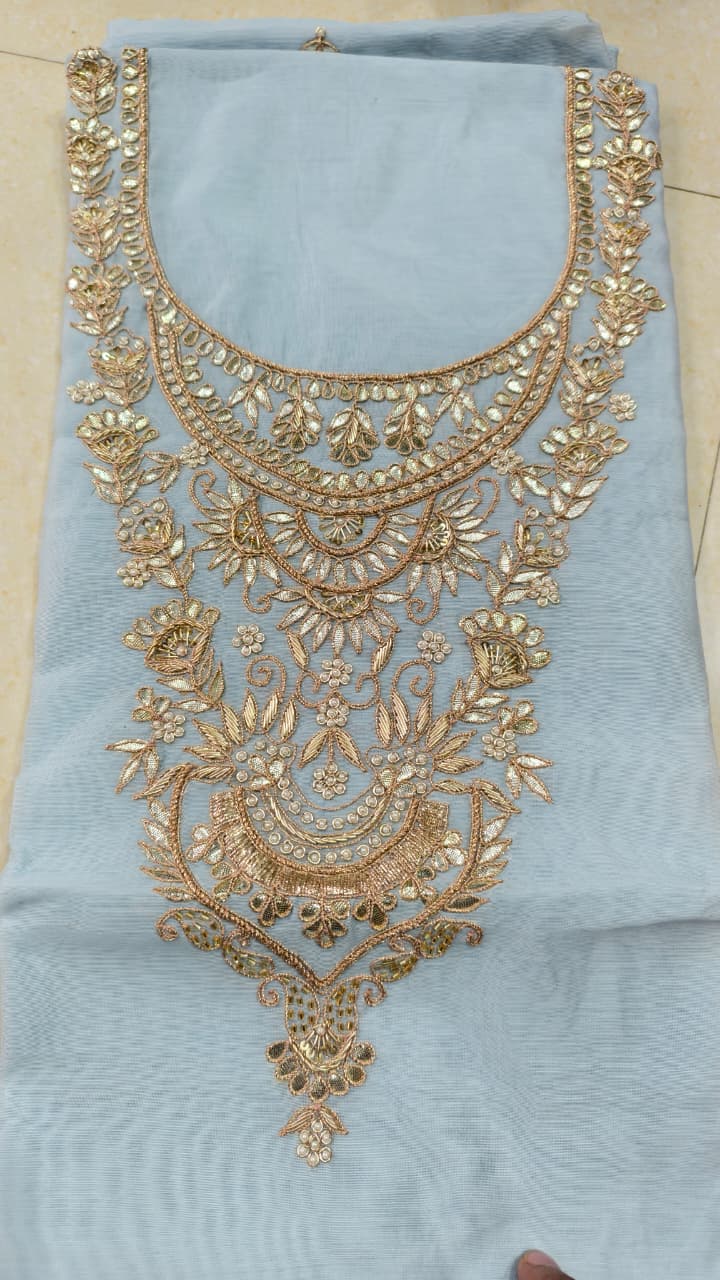 Pure original Chanderi silk hand original zardosi work kurti fabric