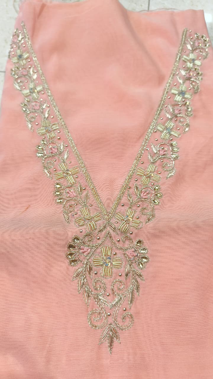 Pure original Chanderi silk hand original zardosi work kurti fabric