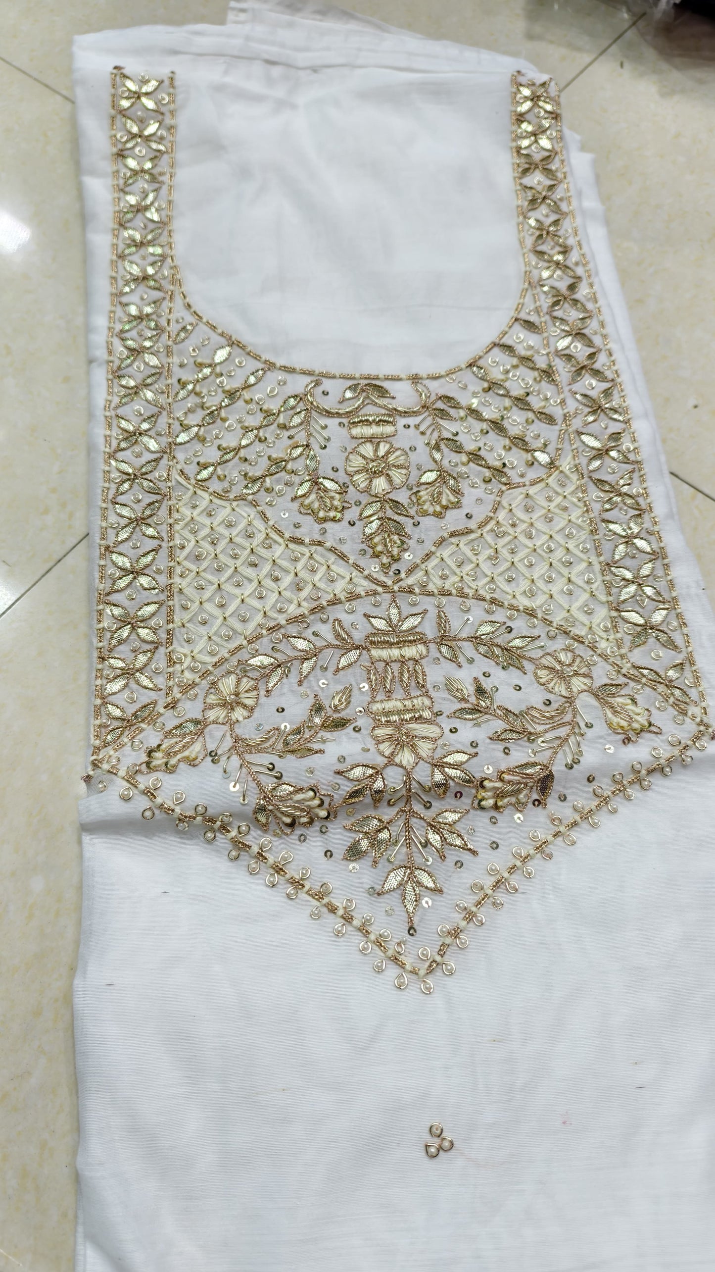 Pure original Chanderi silk hand original zardosi work kurti fabric