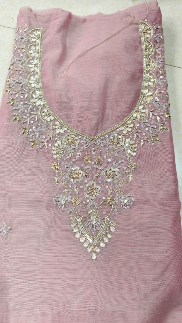 Pure original Chanderi silk hand original zardosi work kurti fabric