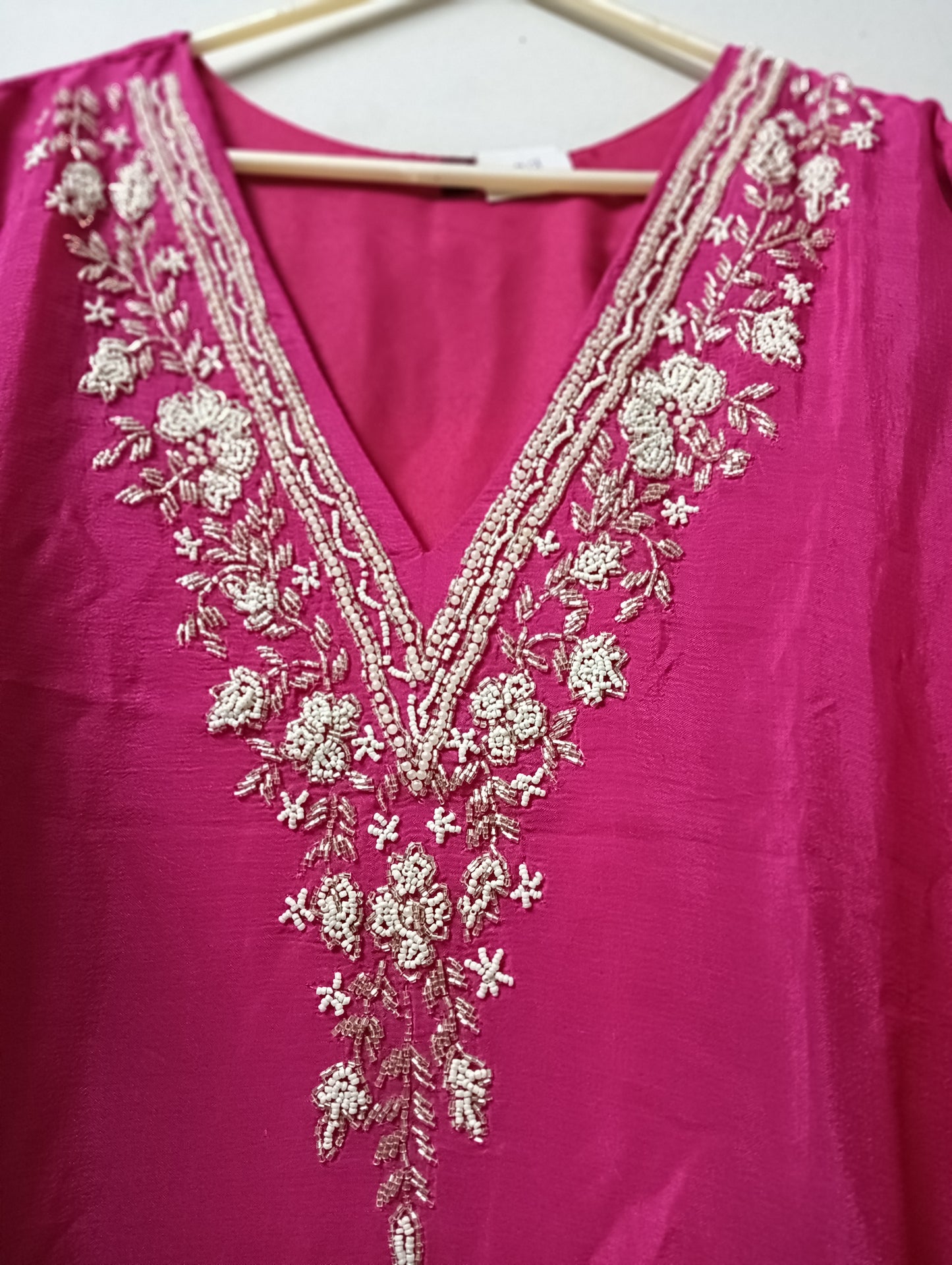 Premium Pure Chinon Heavy Pearl Jardoji cutdana handwork on yolk with same bottom two piece set