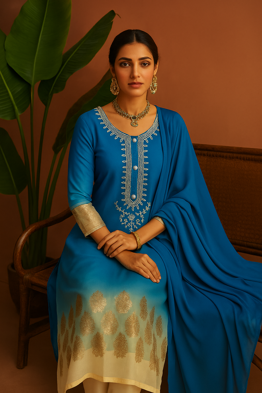 Pure Kota Doria Top with Hand Pearl Work with pure Muslin bottom and Dupatta