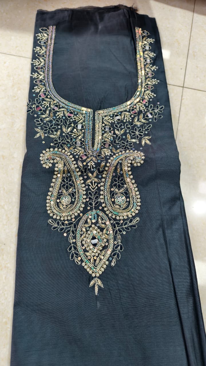 Pure original Chanderi silk hand original zardosi work kurti fabric