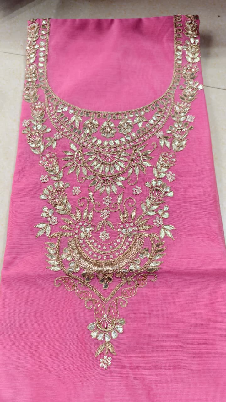 Pure original Chanderi silk hand original zardosi work kurti fabric