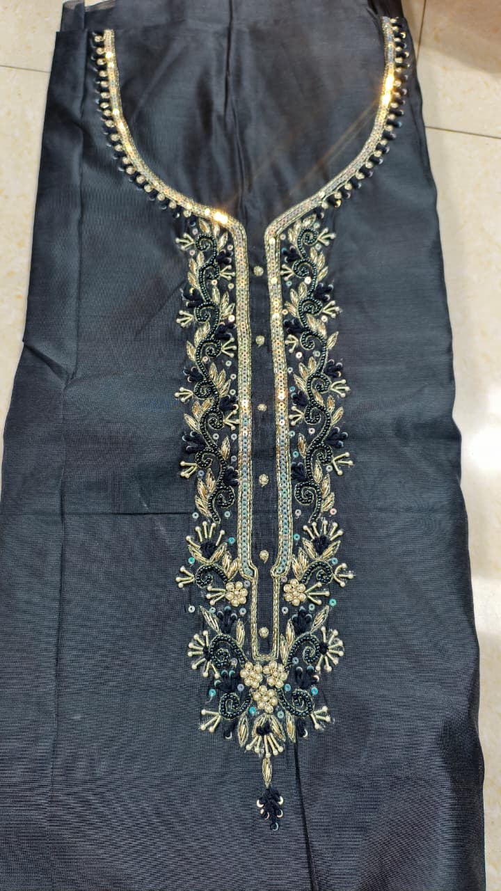 Pure original Chanderi silk hand original zardosi work kurti fabric
