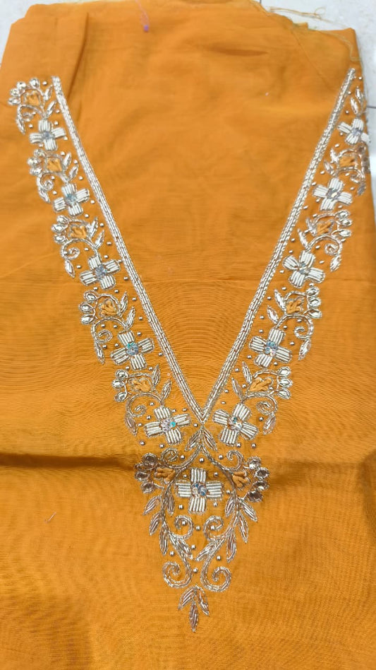 Pure original Chanderi silk hand original zardosi work kurti fabric