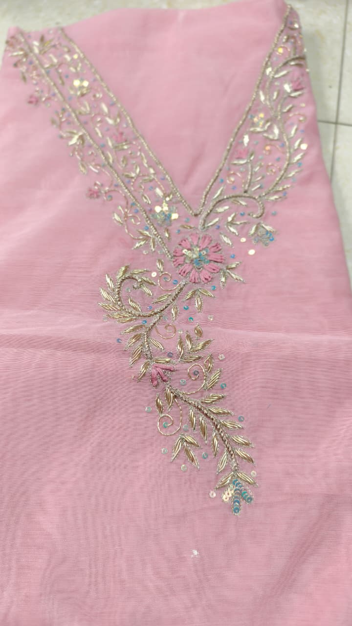 Pure original Chanderi silk hand original zardosi work kurti fabric