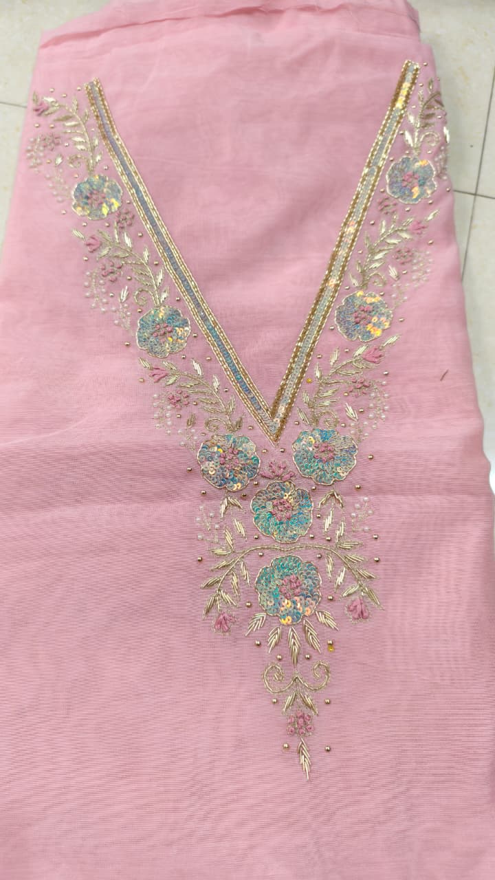 Pure original Chanderi silk hand original zardosi work kurti fabric