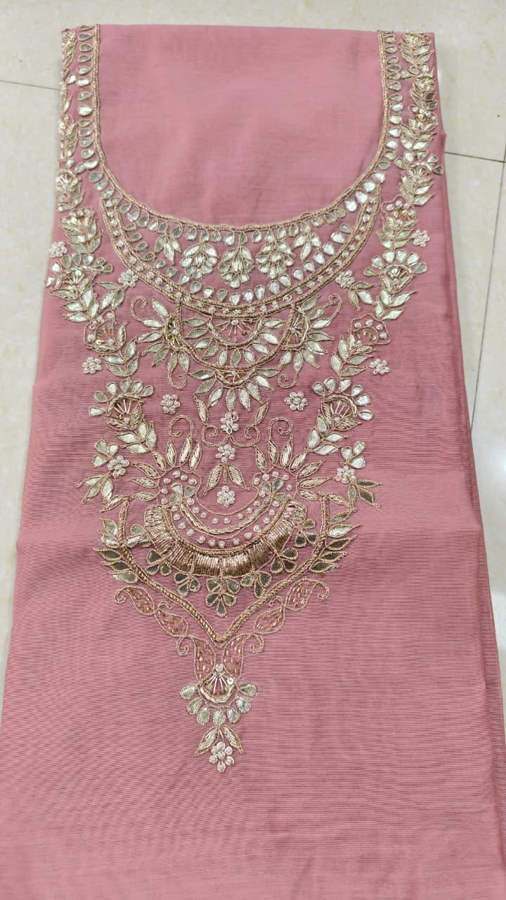 Pure original Chanderi silk hand original zardosi work kurti fabric