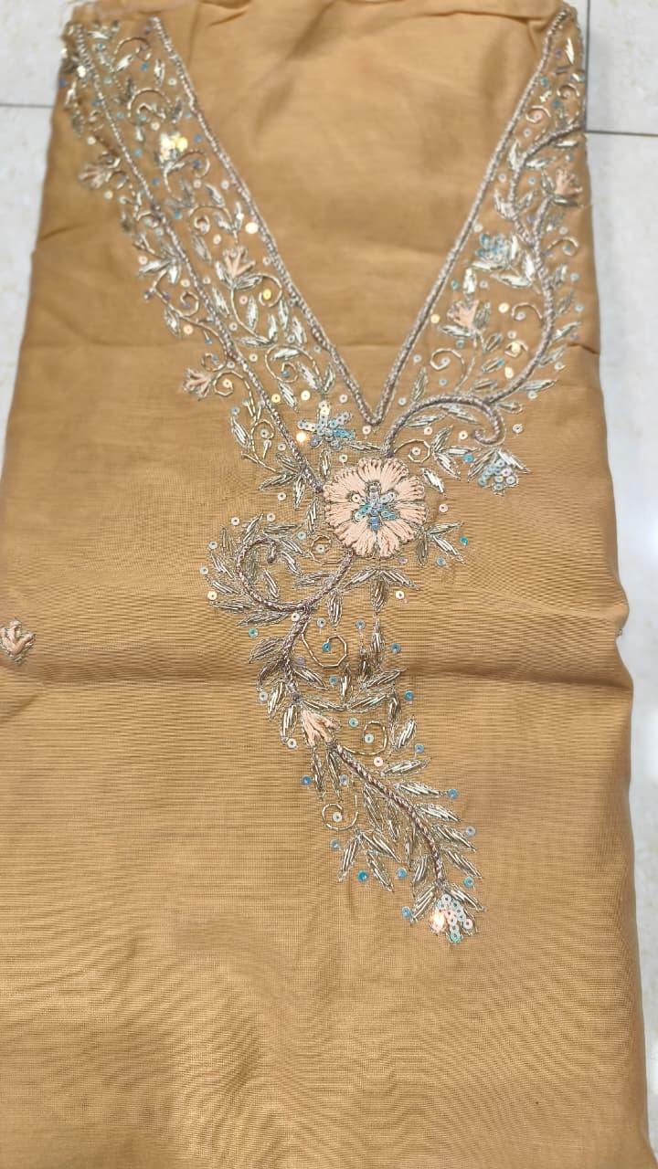 Pure original Chanderi silk hand original zardosi work kurti fabric