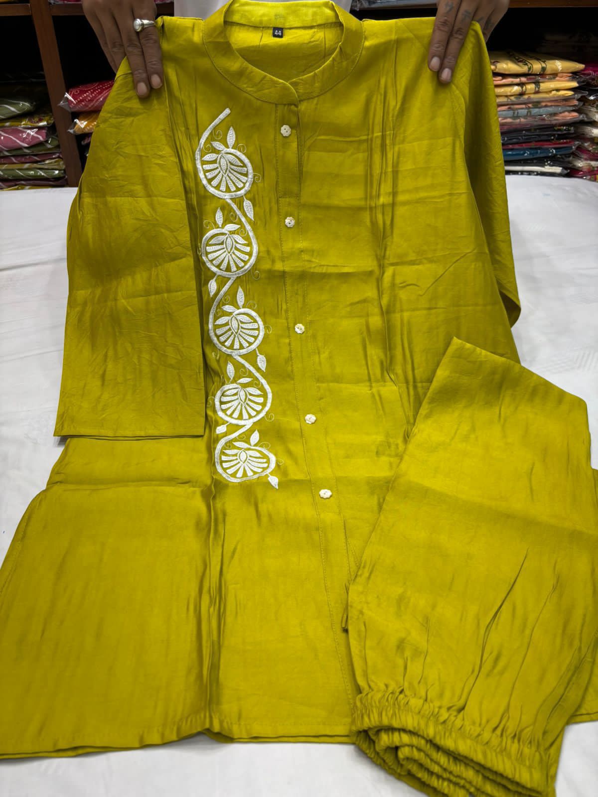 ROMAN SILK FABRIC CORDSET WITH EMBROIDERY AND PANT