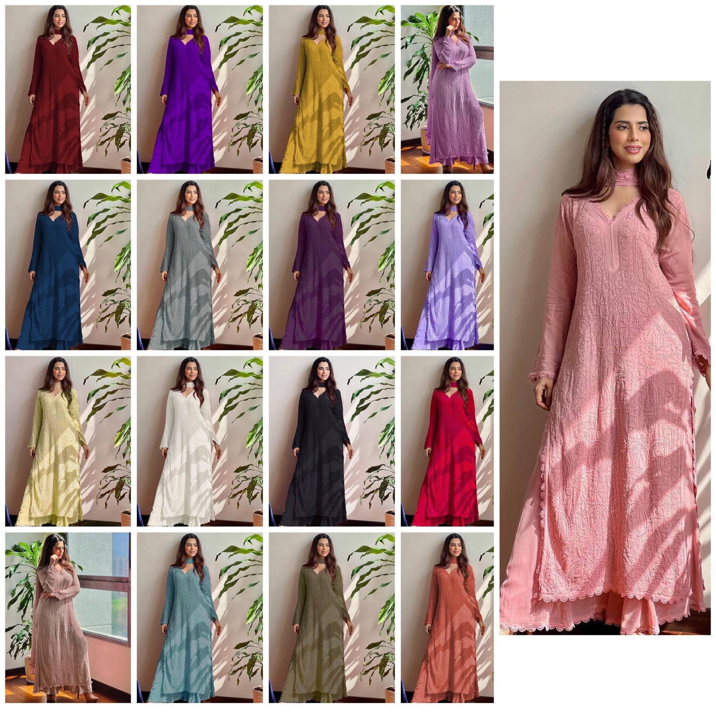 TRENDING FAUX GEORGETTE TOP COTTON THREAD EMBROIDERED WORK AND WORK PLAZO WITH DUPATTA