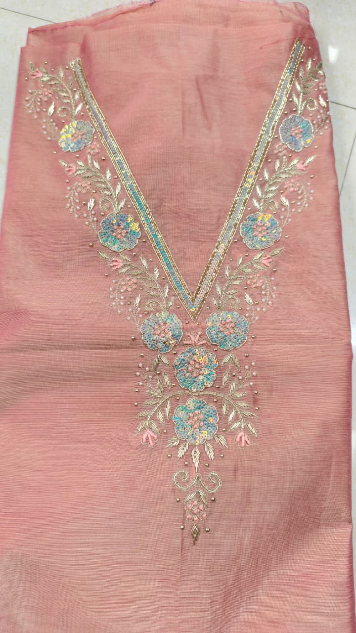 Pure original Chanderi silk hand original zardosi work kurti fabric