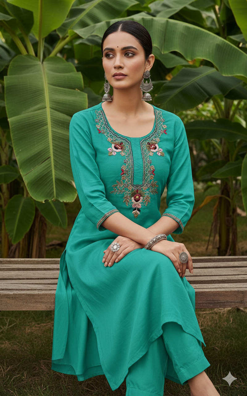 Only Kurti Premium cotton silk with Heavy pure Jardoji cutdana Thread Hand work on yolk pista colour