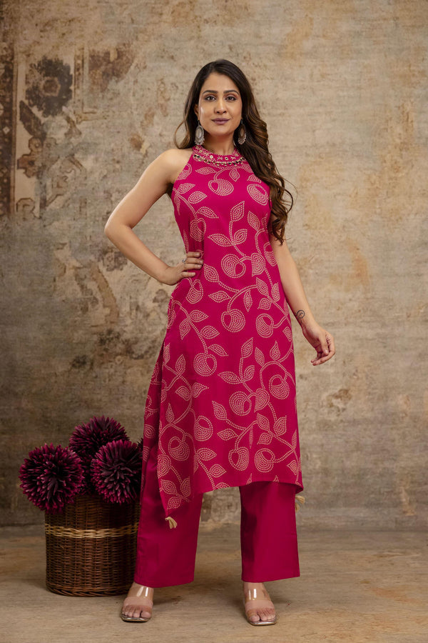 Cotton Bandhej Halter Neck Coordset