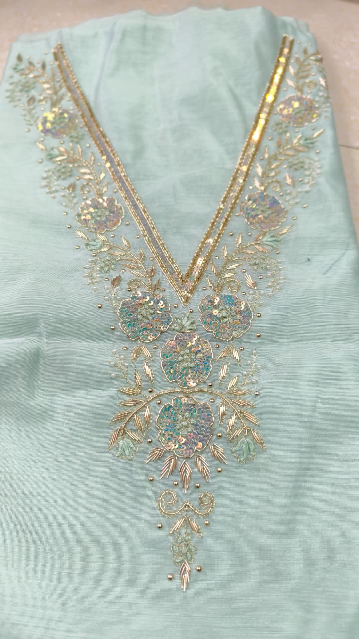 Pure original Chanderi silk hand original zardosi work kurti fabric