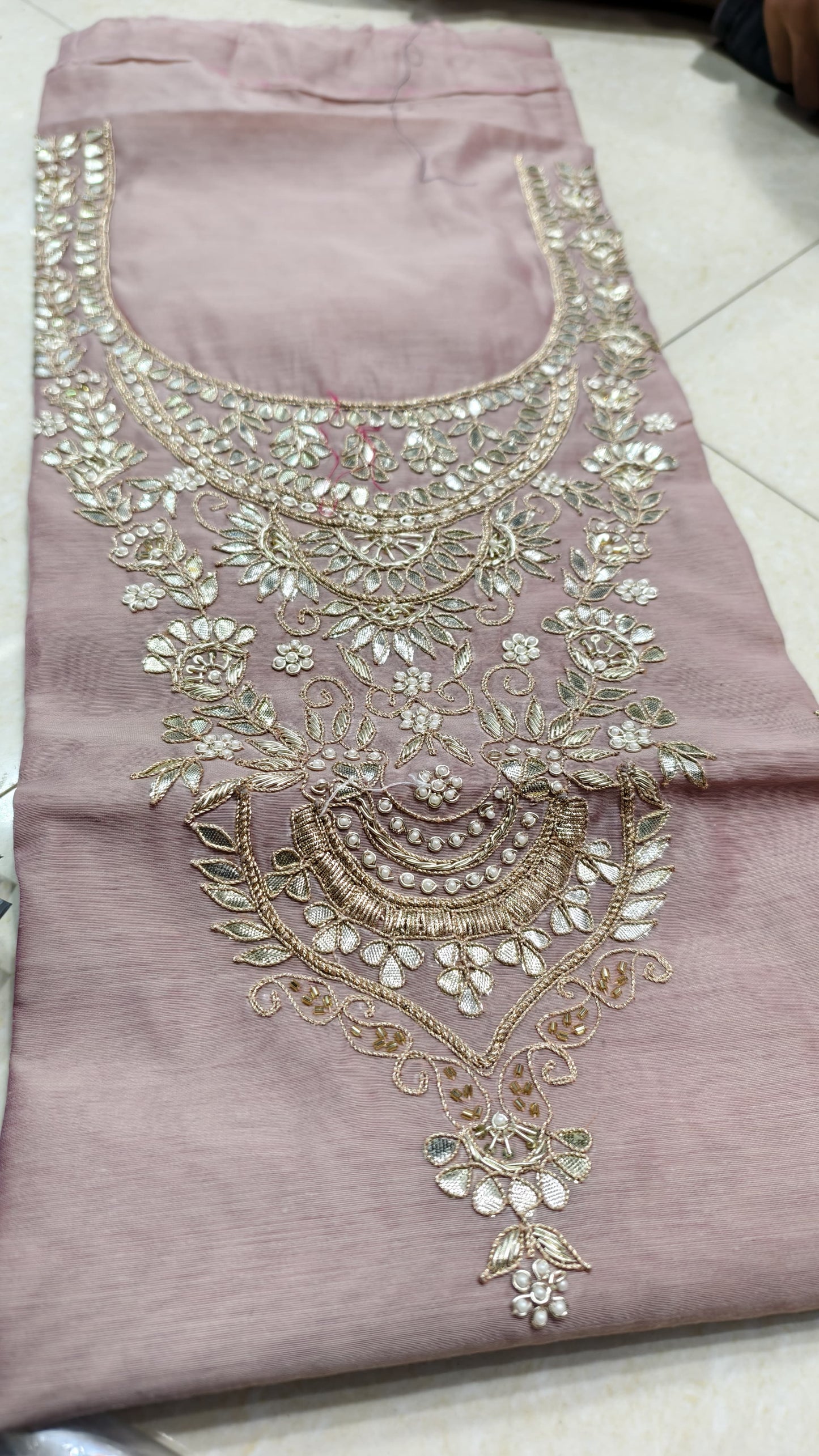 Pure original Chanderi silk hand original zardosi work kurti fabric