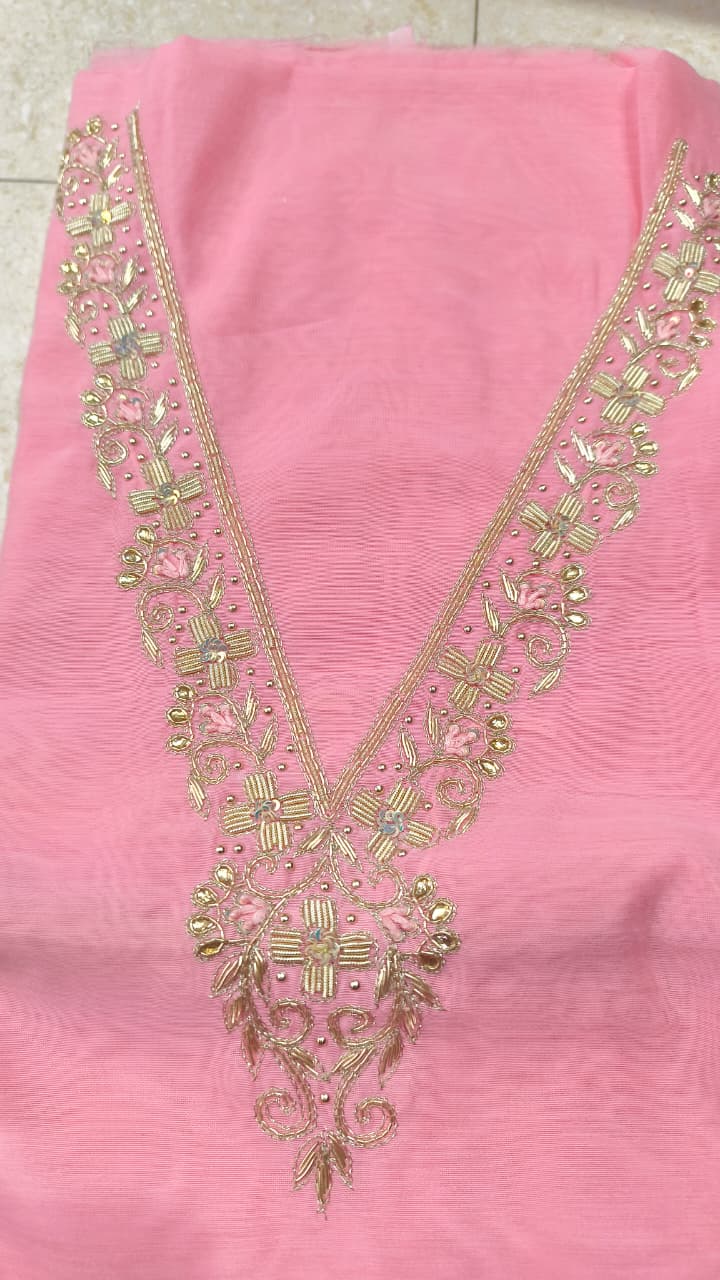 Pure original Chanderi silk hand original zardosi work kurti fabric