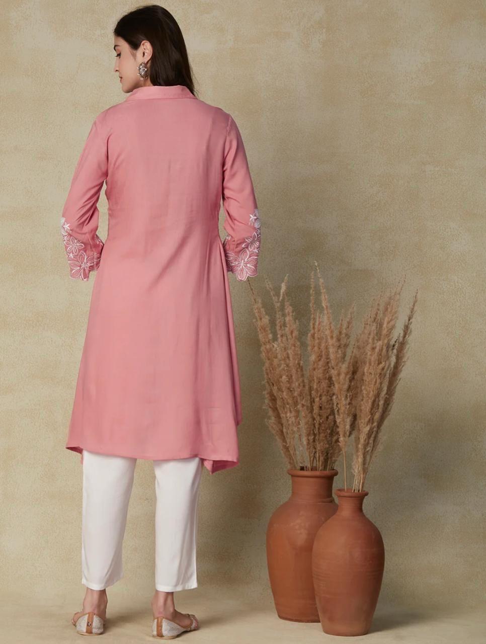 Kurti Pant Co-ord set in soft light Pink colour