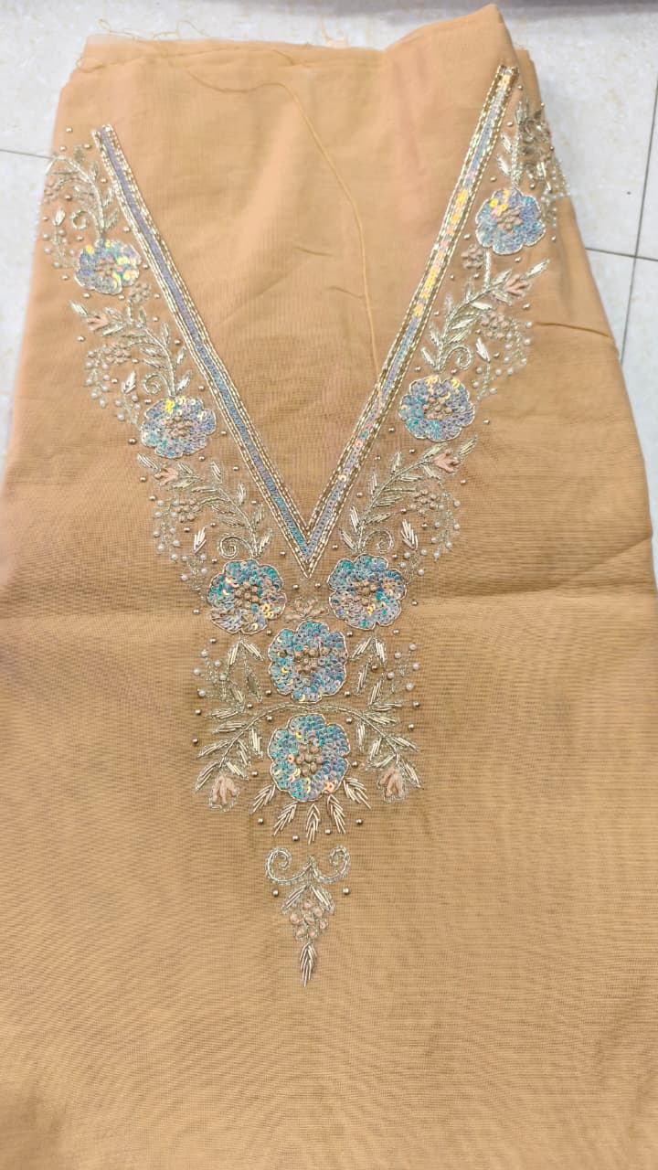 Pure original Chanderi silk hand original zardosi work kurti fabric