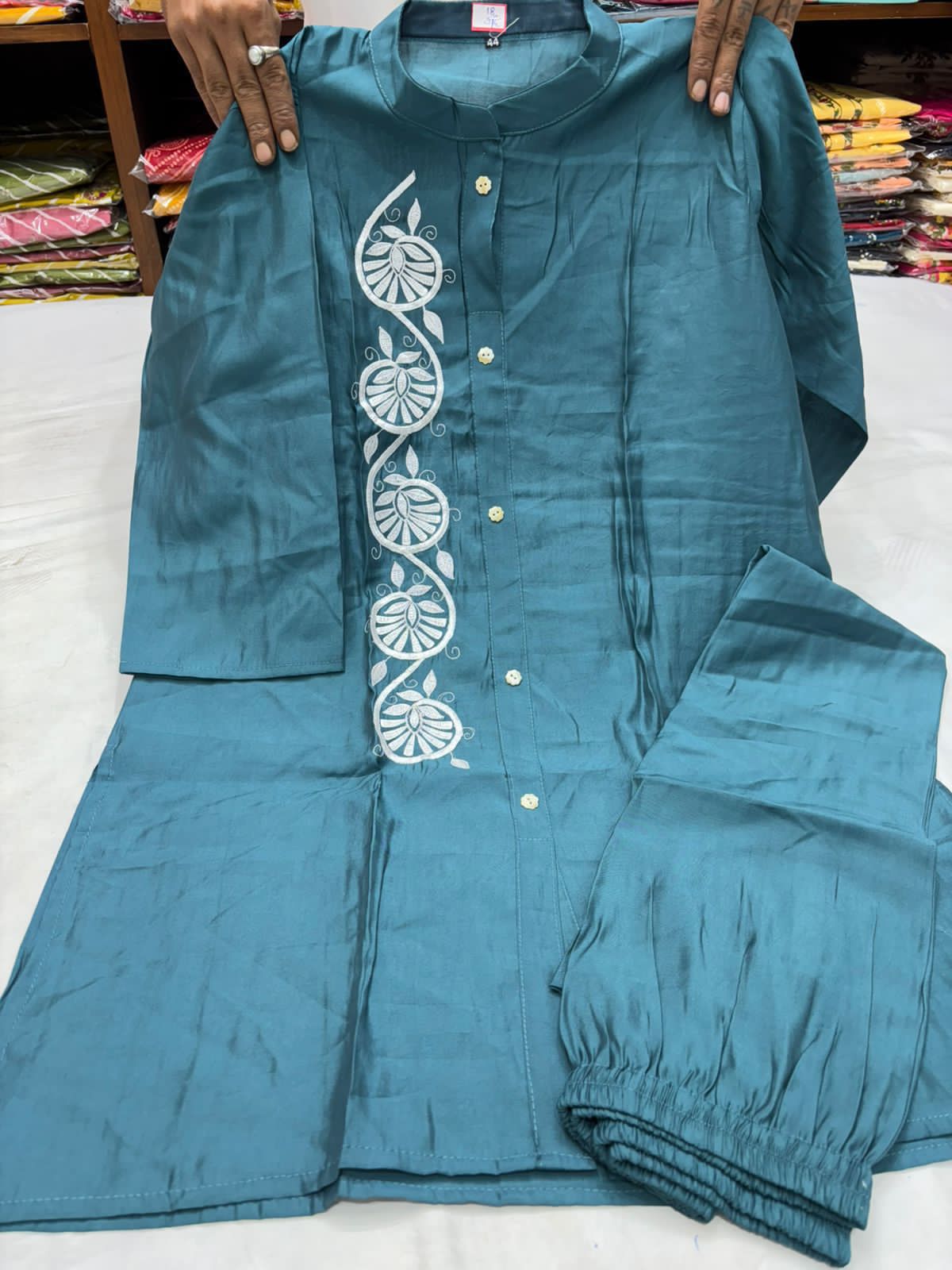 ROMAN SILK FABRIC CORDSET WITH EMBROIDERY AND PANT