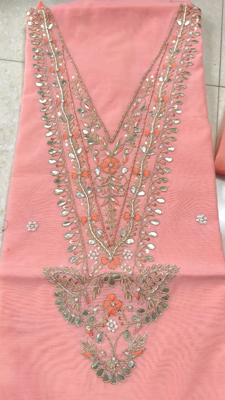 Pure original Chanderi silk hand original zardosi work kurti fabric