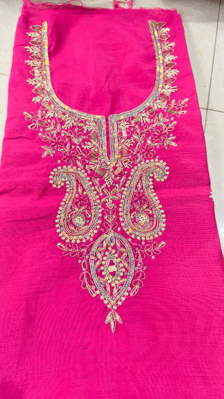 Pure original Chanderi silk hand original zardosi work kurti fabric