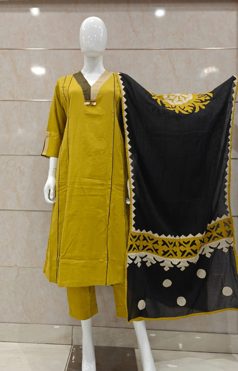 Kurta pant Dupatta Premium cotton Suit set